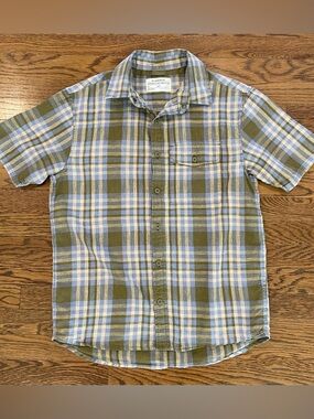 REI Coop Mens Hemp Plaid Small Shirt Short Sleeve Button Up Hiking Camp Fishing